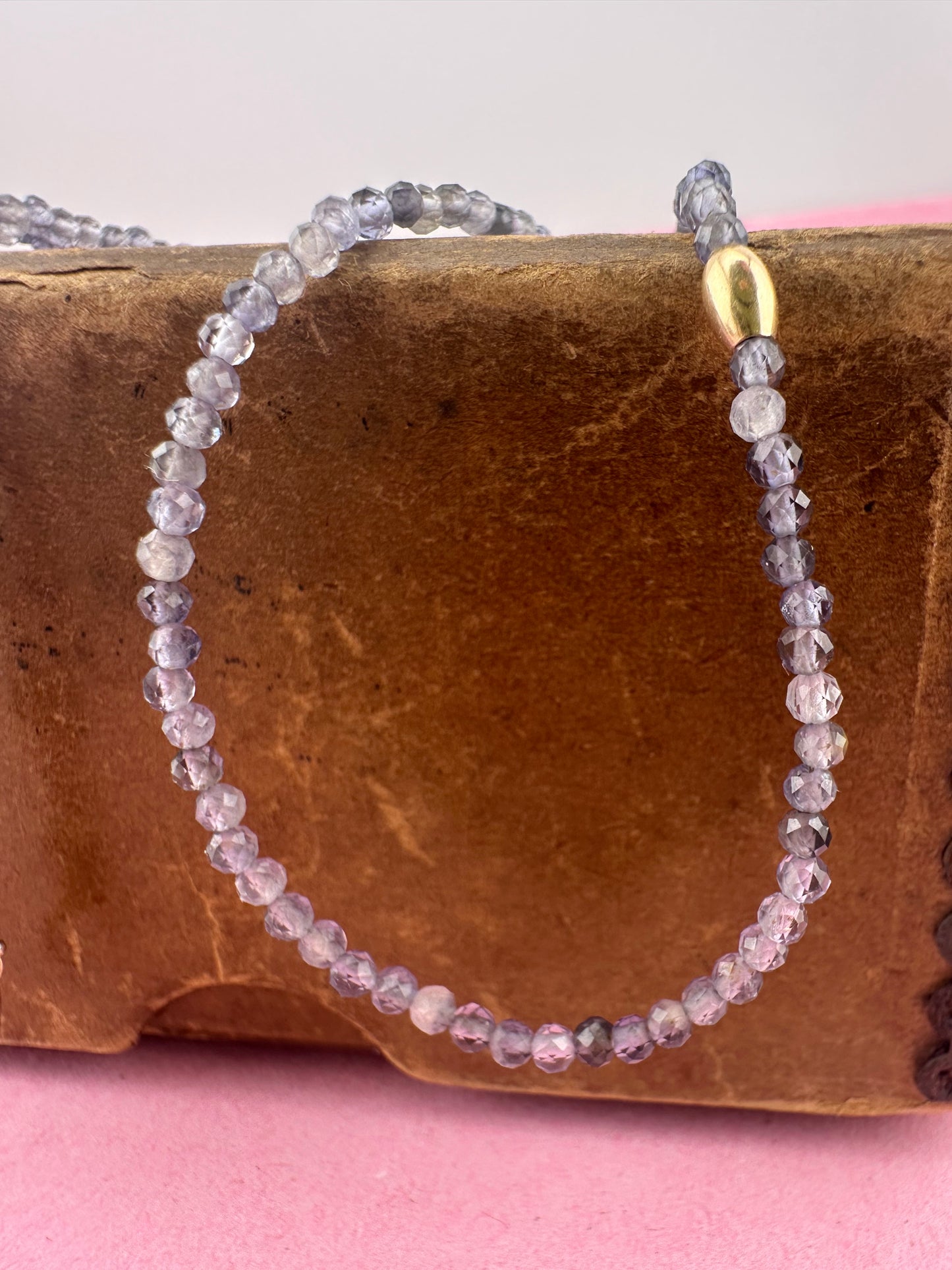 Iolite mini beaded necklace with 9ct Gold Antique Bolt clasp