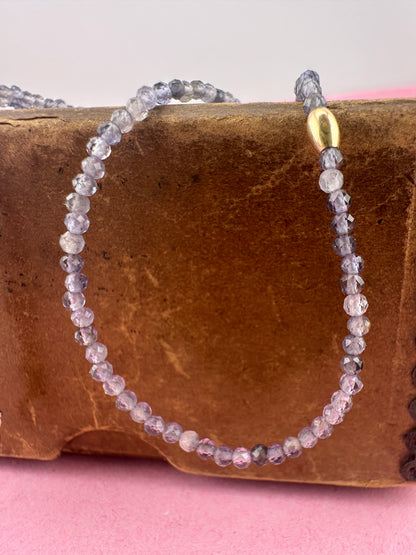 Iolite mini beaded necklace with 9ct Gold Antique Bolt clasp