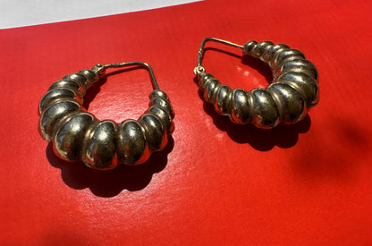 Vintage 9ct Gold Puffy Ribbed Hoops