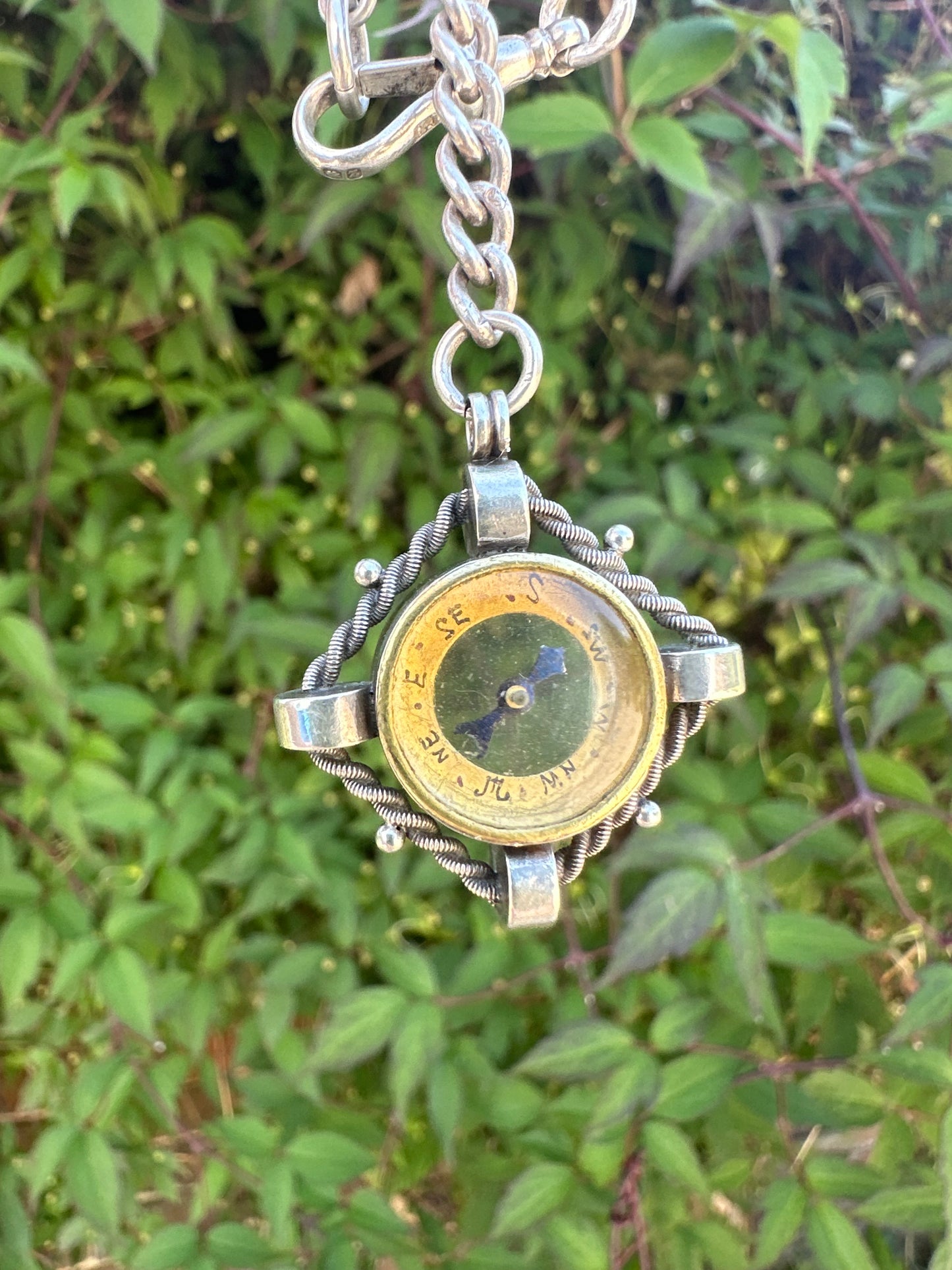 Reimagined Sterling Silver Albert chain with Compass Fob