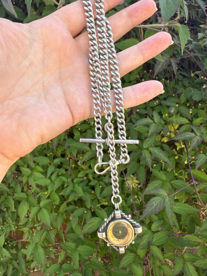 Reimagined Sterling Silver Albert chain with Compass Fob