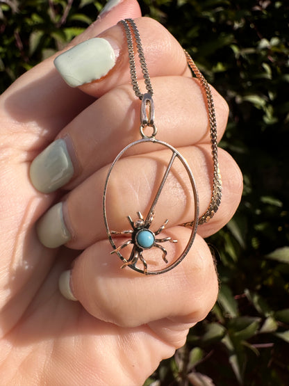 Antique 9ct gold turquoise spider pendant