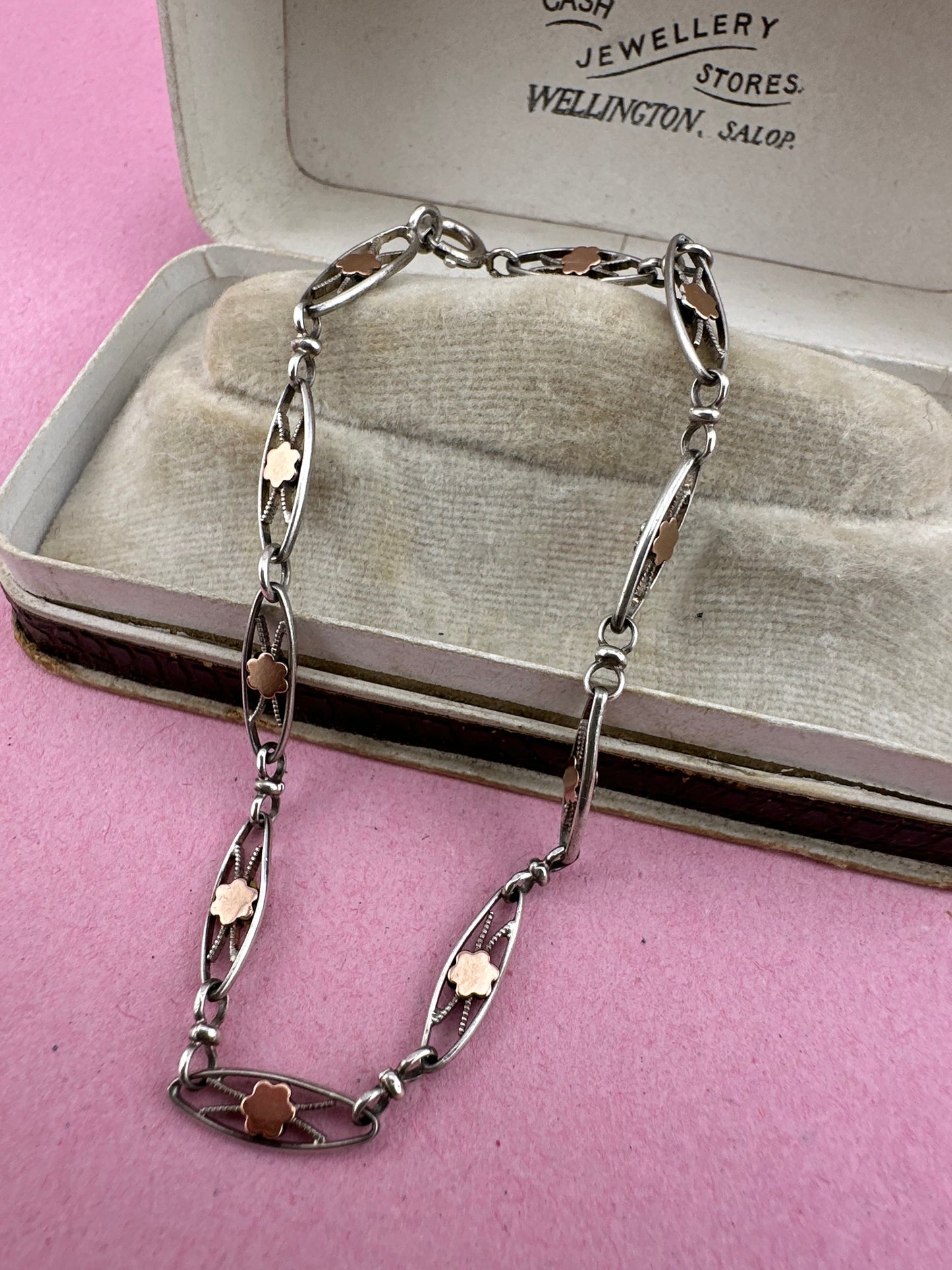French 800 silver filigree bracelet with gold plated details.