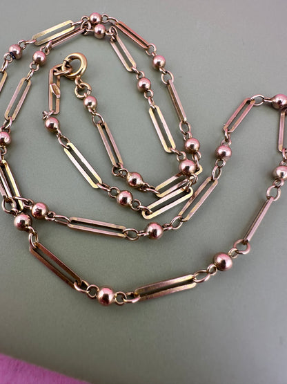 Antique 9ct Gold Trombone and ball link chain
