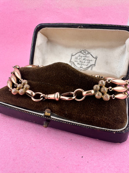Antique 9ct Rose Gold Bead Gare bracelet with dog clip