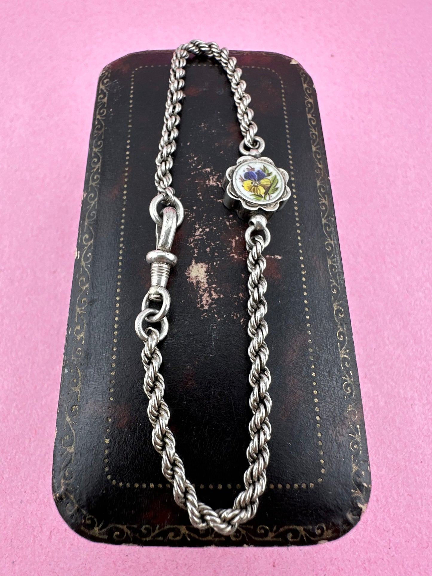 Sterling silver Rope bracelet with Pansy panel