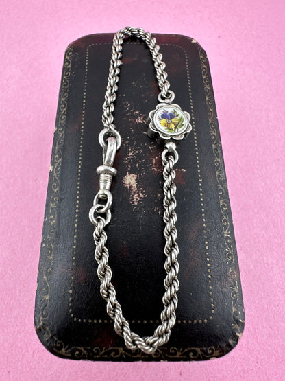 Sterling silver Rope bracelet with Pansy panel