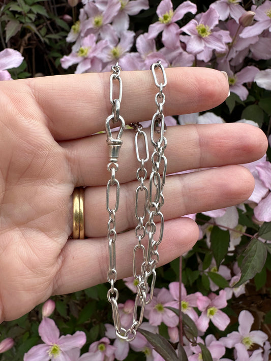 Antique 800 Silver mini trombone chain with dog clip