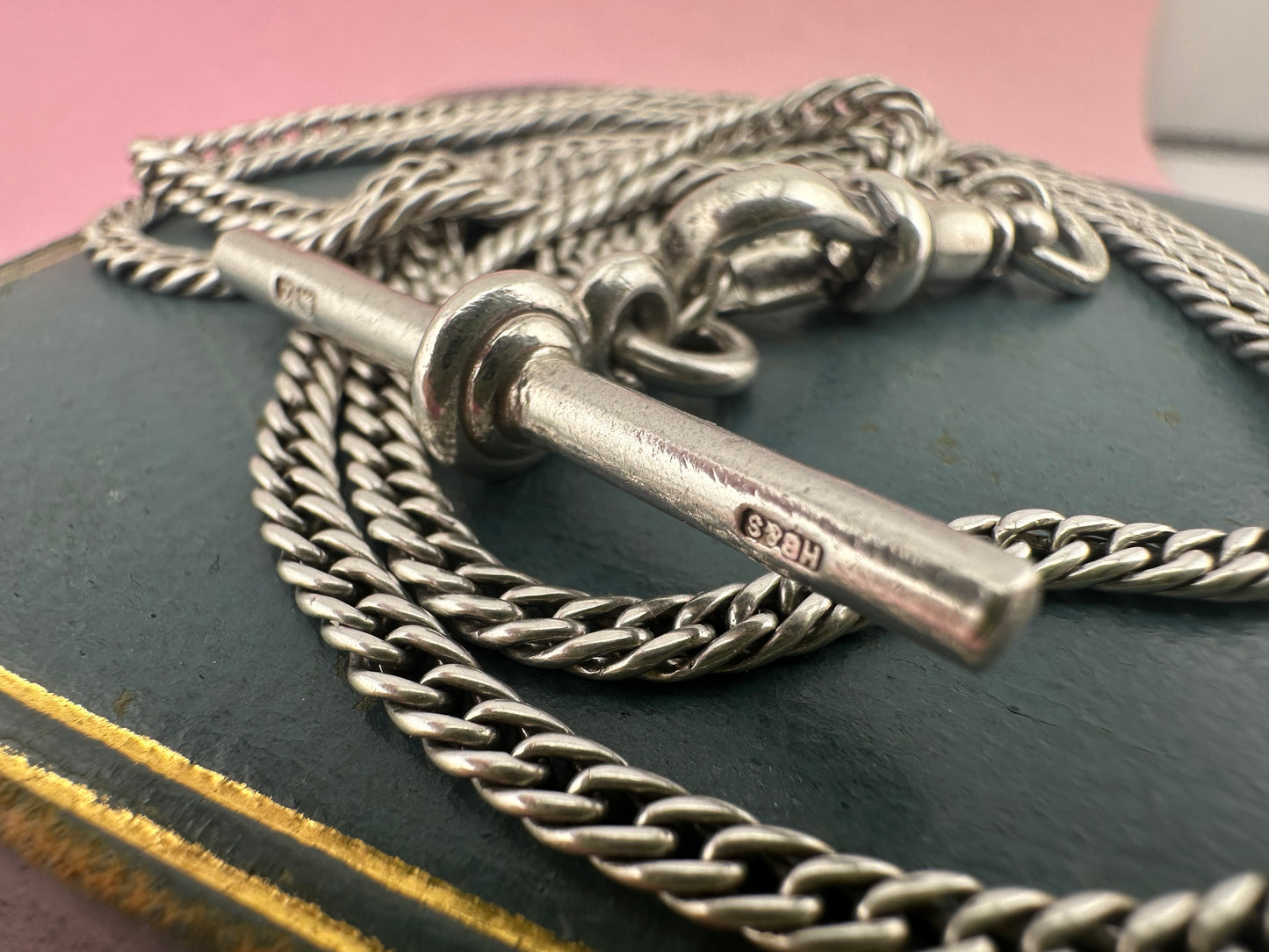 Antique Sterling Silver tight curb long guard chain