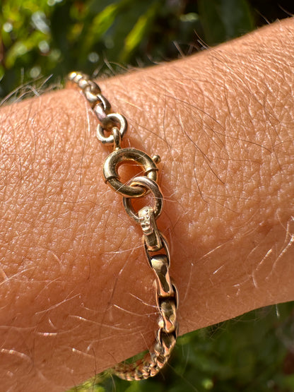 Antique 9ct gold Faceted oval belcher bracelet with bolt clasp