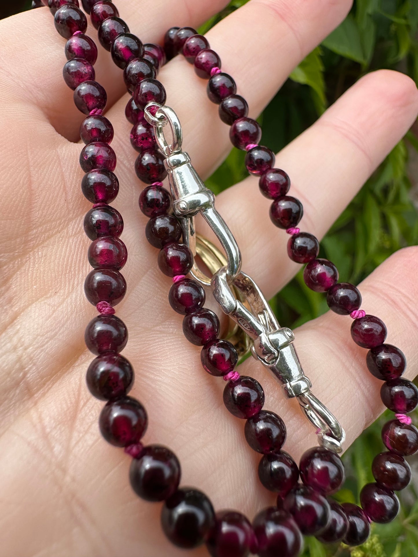 Re-imagined Vintage Garnet Beads with Vintage Sterling silver Dog clips