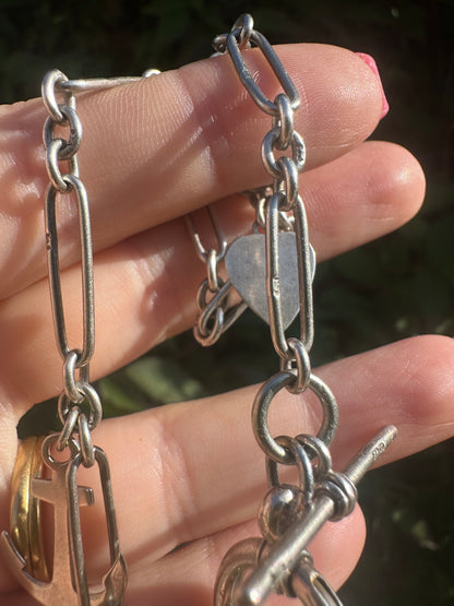 Antique Sterling Silver Trombone chain with XL bolt clasp and Dog clip