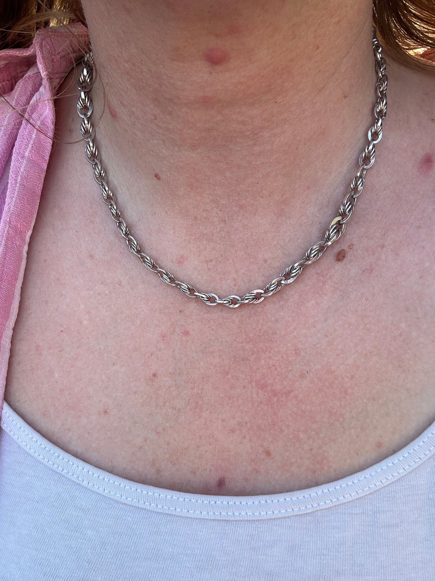 Sterling Silver Lovers Knot Albert chain, with T-bar, dogclip and shield fob.
