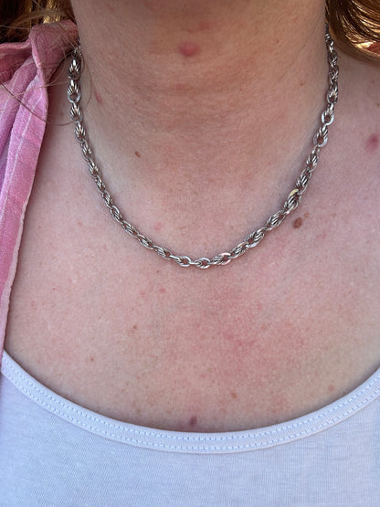 Sterling Silver Lovers Knot Albert chain, with T-bar, dogclip and shield fob.