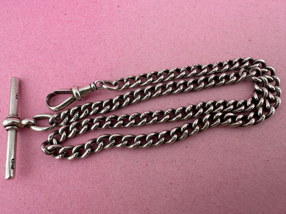Antique Sterling Silver Ungraduated Curb Albert with dogclip and t-bar