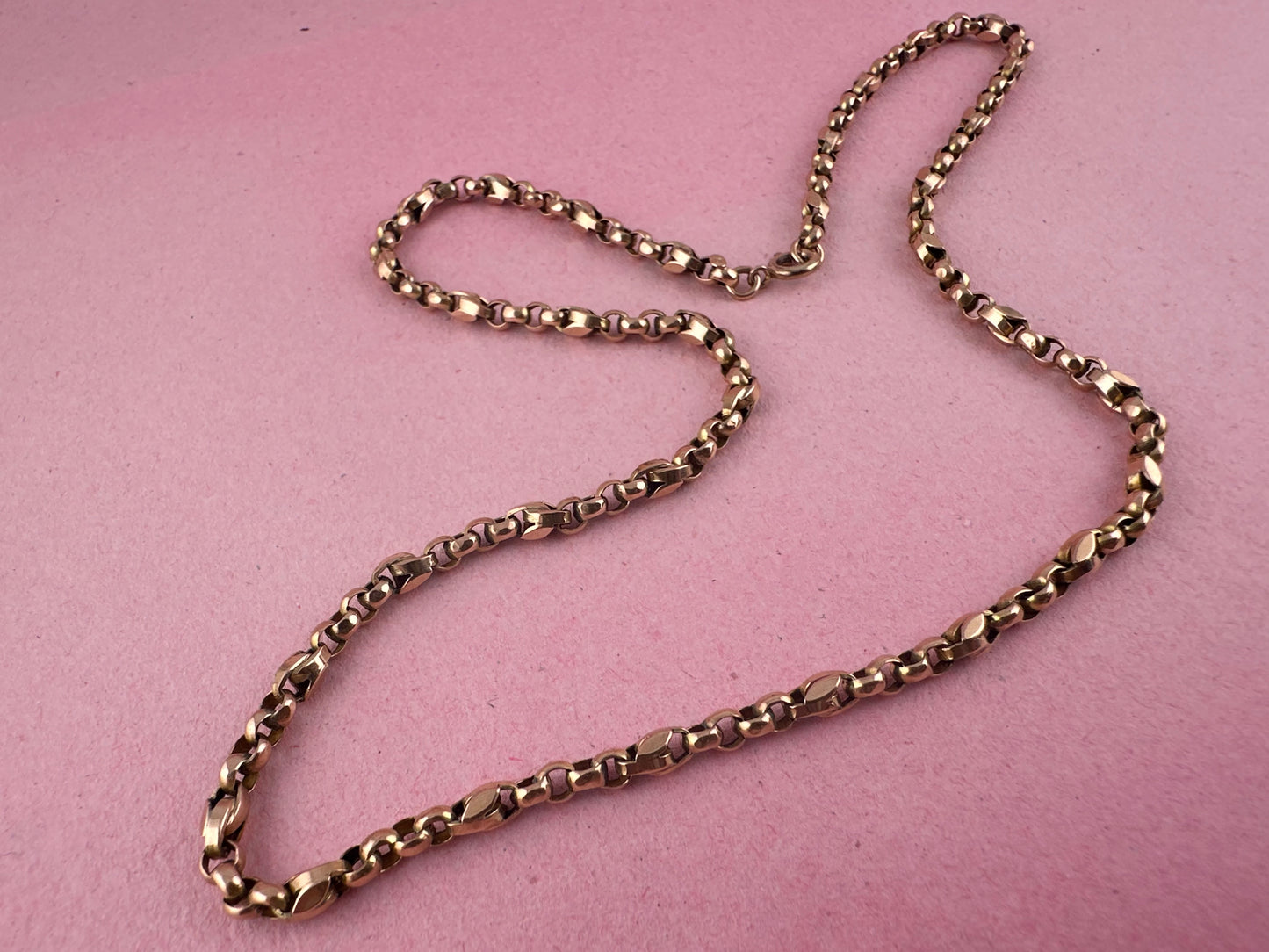 Antique 9ct Rose Gold Tulip belcher mix link chain