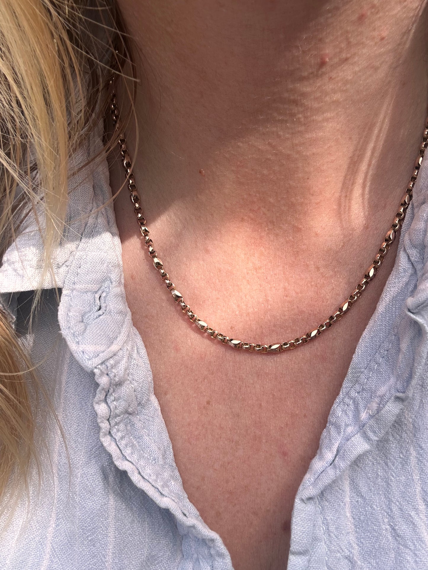 Antique 9ct Rose Gold Tulip belcher mix link chain