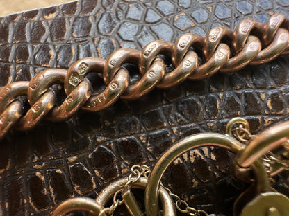 Antique 9ct Gold Graduated Curb bracelet with large heart padlock