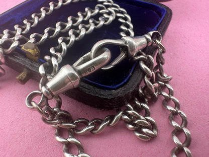 Sterling Silver Albert Chain with double dog clips