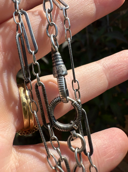Antique 800 Silver Niello Trombone chain