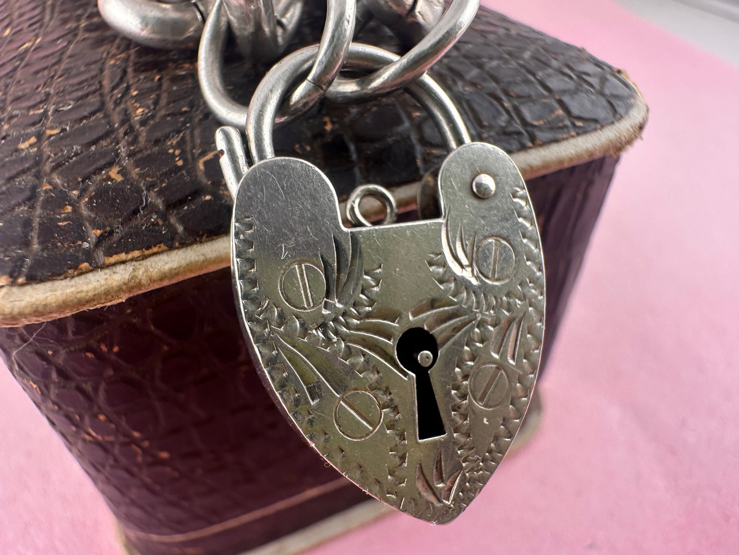 Sterling Silver Chunky curb bracelet with XL engraved heart padlock