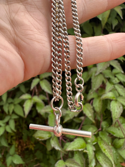 Vintage Sterling Silver Curb Albert chain with floating t-bar