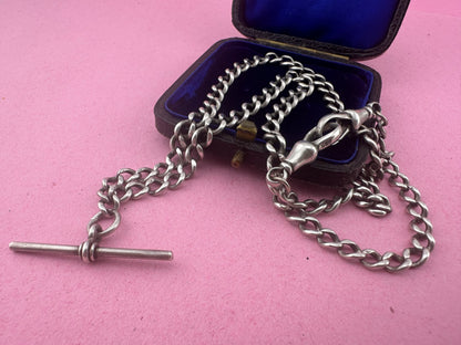 Sterling Silver Albert Chain with double dog clips