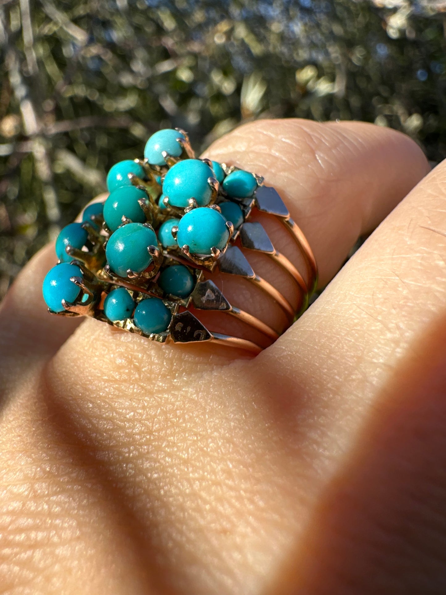 French 14ct Turquoise 5 hinged Harem ring