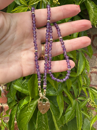 Re-imagined Vintage Amethyst Beads with a Vintage Heart Padlock Clasp