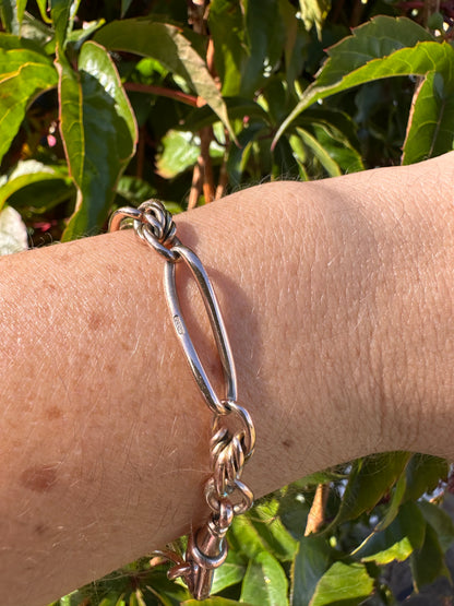 Antique 9ct Rose gold twist trombone & lovers knot bracelet with dog clip.