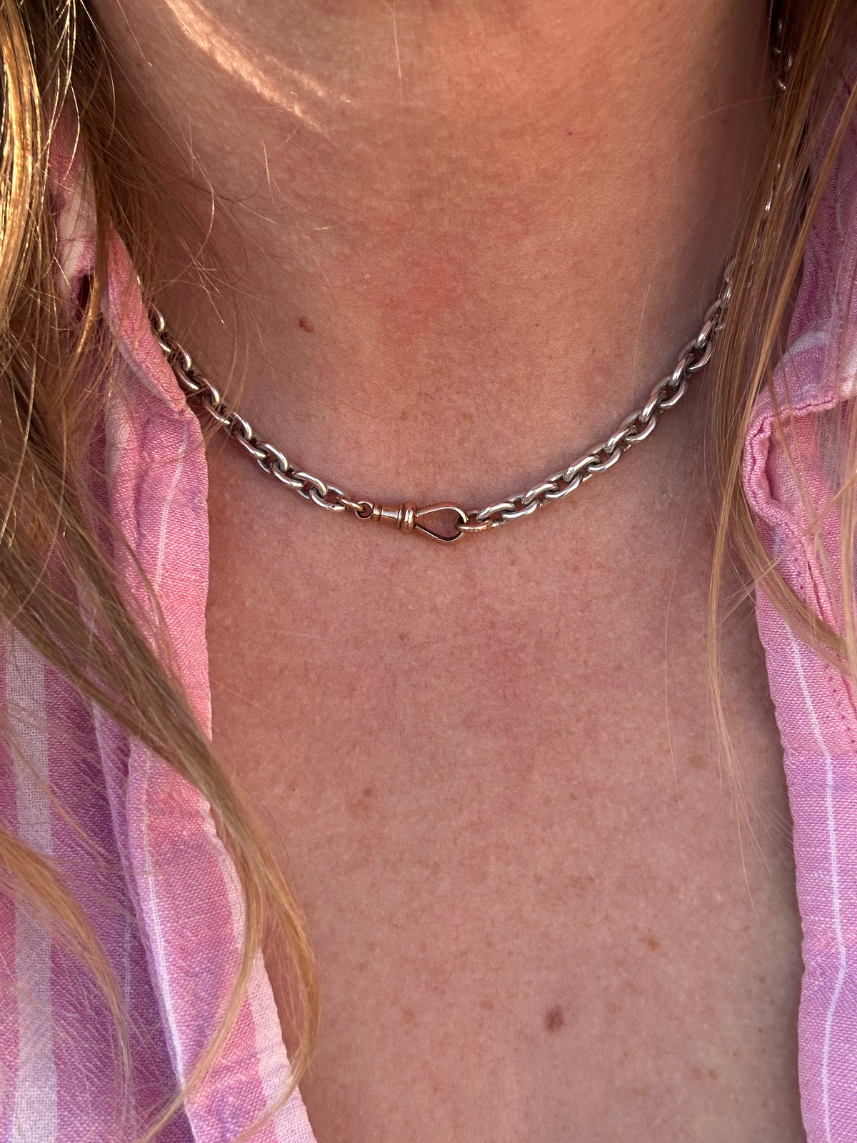 Mix Metal- Sterling Silver Cable chain with 9ct Rose gold Dog clip