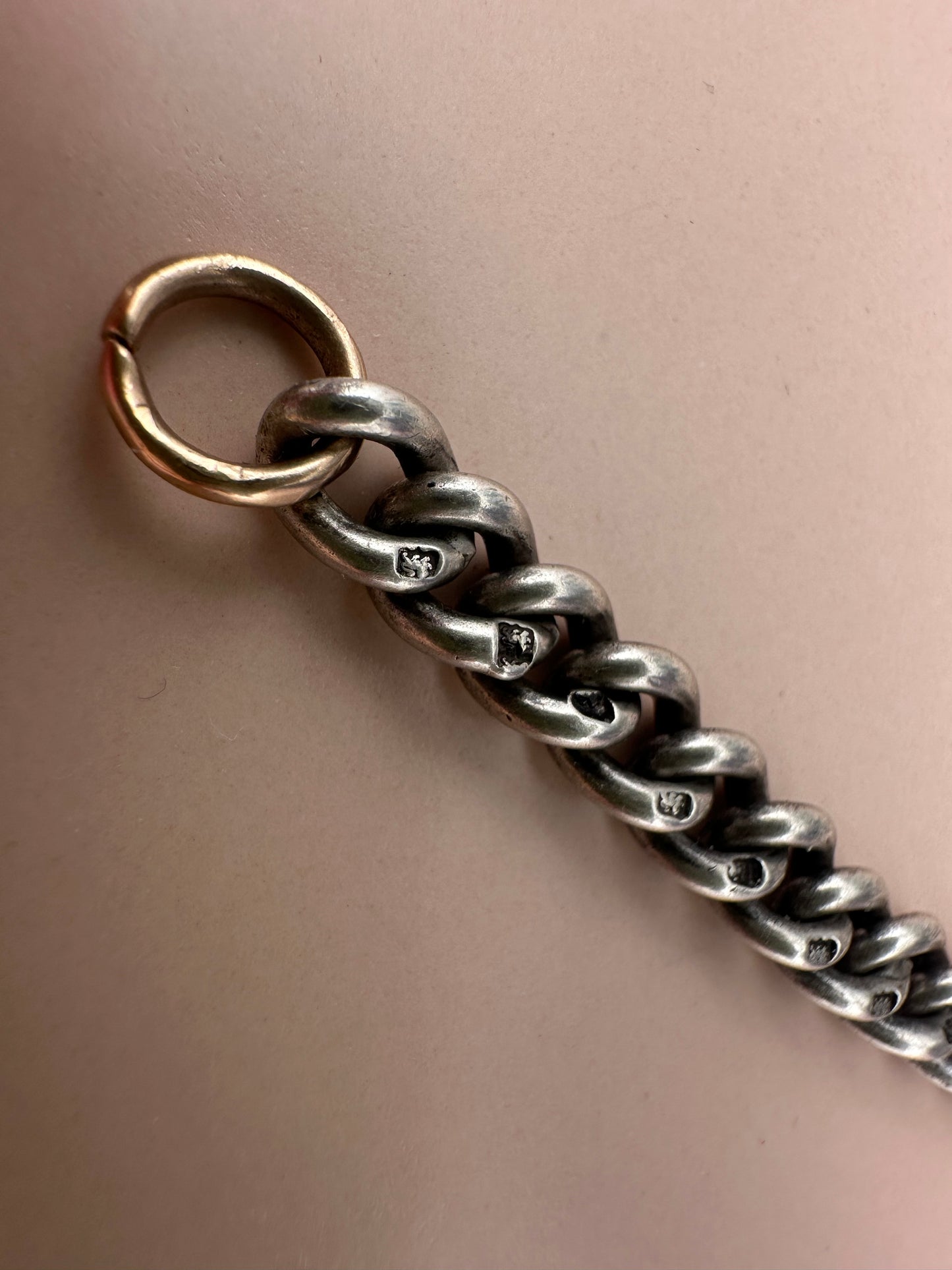 Sterling Silver curb extender with 9ct rose gold dog clip & faceted jump ring