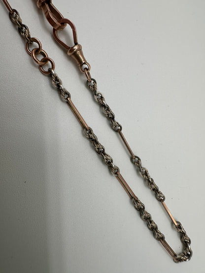 Antique 9ct Rose and White Gold Trombone and Lovers Knot chain