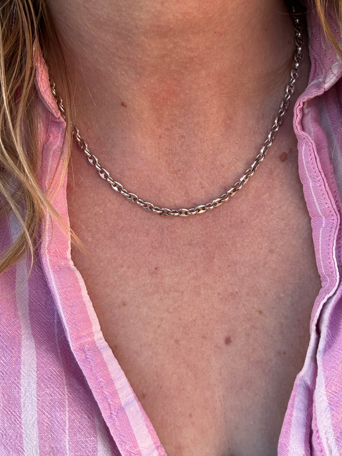 Vintage Sterling Silver Puffy Mariner chain