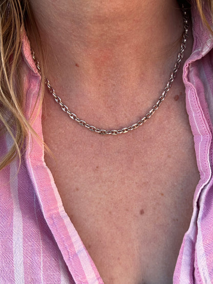 Vintage Sterling Silver Puffy Mariner chain
