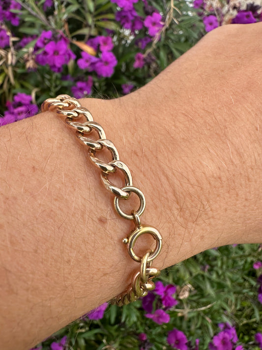 Antique 9ct Peachy Rose gold Curb bracelet with bolt clasp