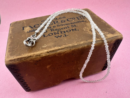 Moonstone Mini Beads with Antique Silver Dog Clip