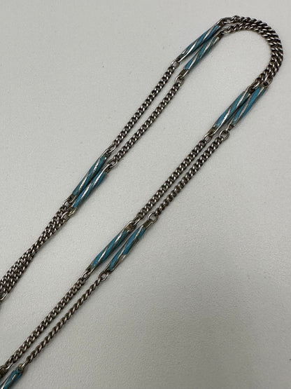 Art Deco 935 Silver and blue enamel bar station chain