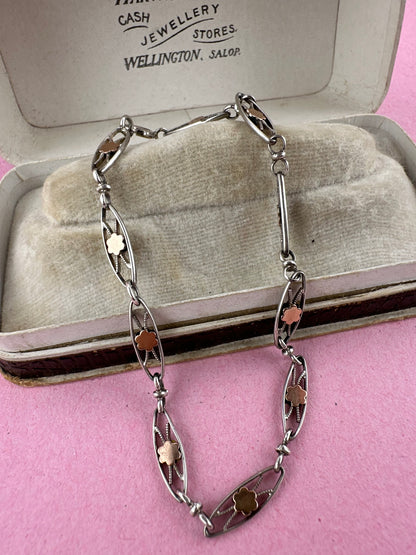 French 800 silver filigree bracelet with gold plated details.