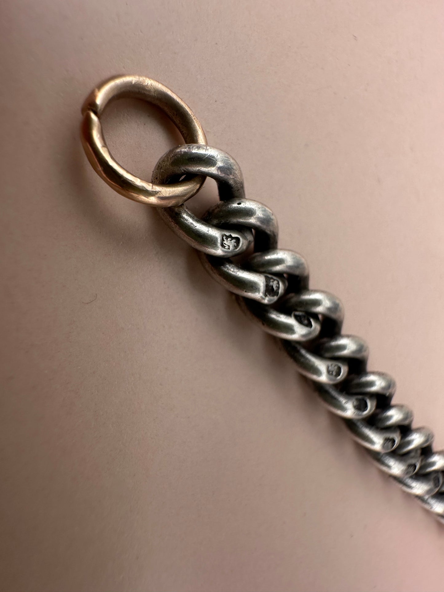 Sterling Silver curb extender with 9ct rose gold dog clip & faceted jump ring