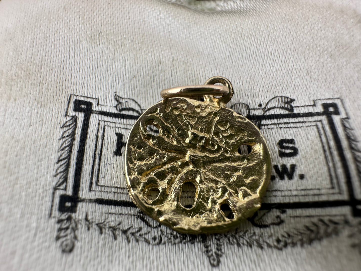 Vintage 14ct Sand Dollar Sea Urchin Charm with 9ct Gold bail.