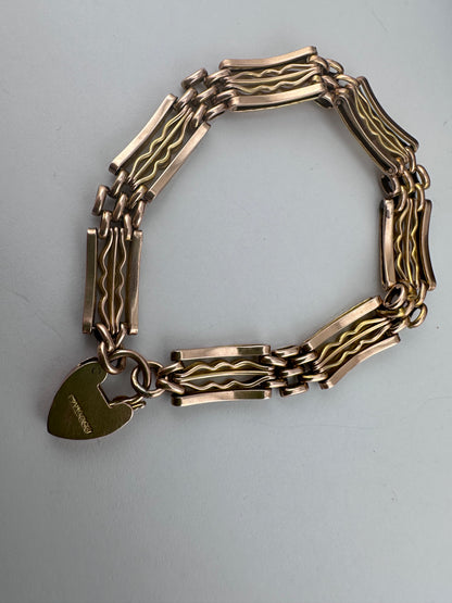 Vintage 9ct Rose Gold Patterned Gate Bracelet