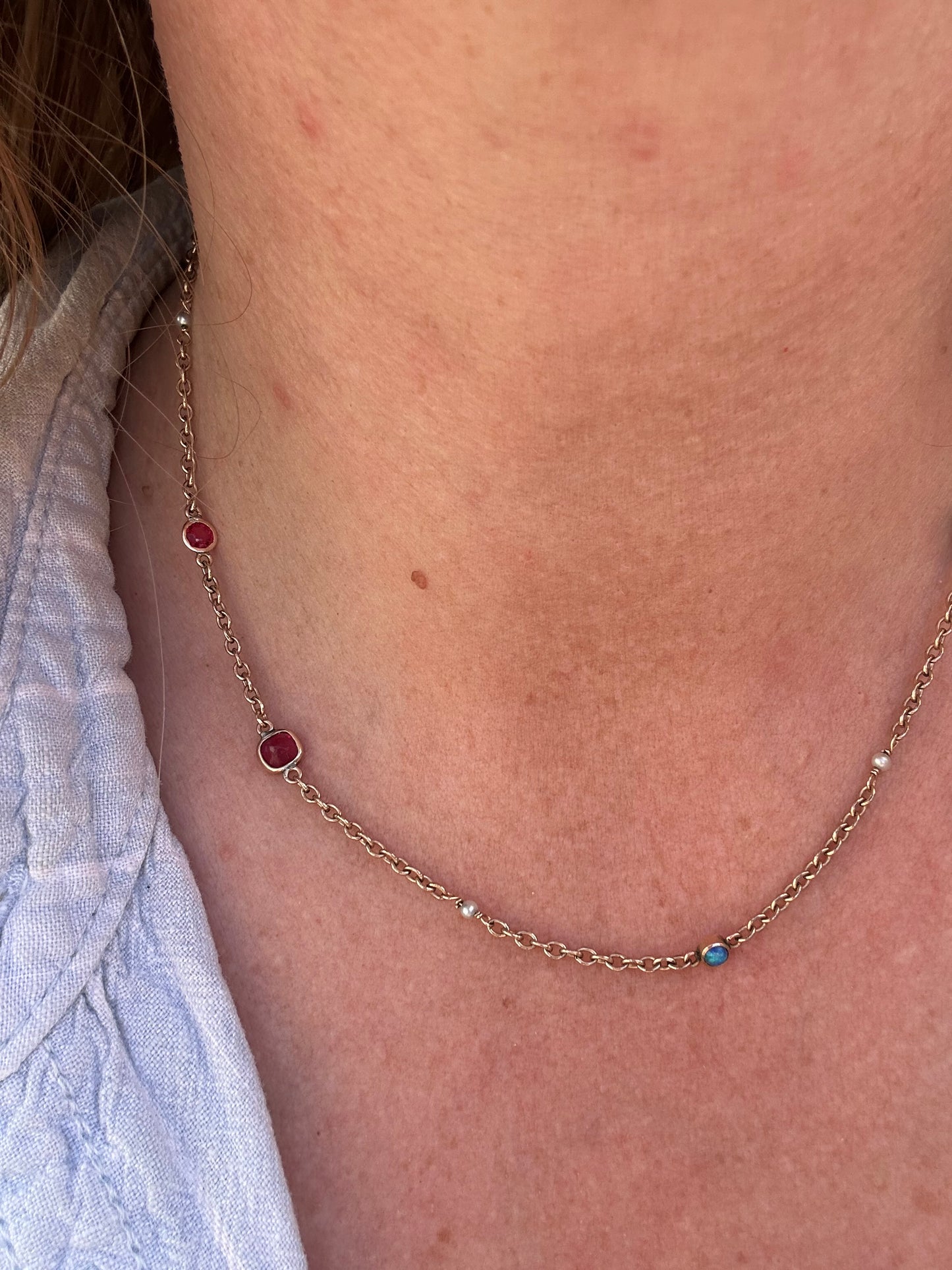 Antique 9ct Rose Gold Gemstone Station chain