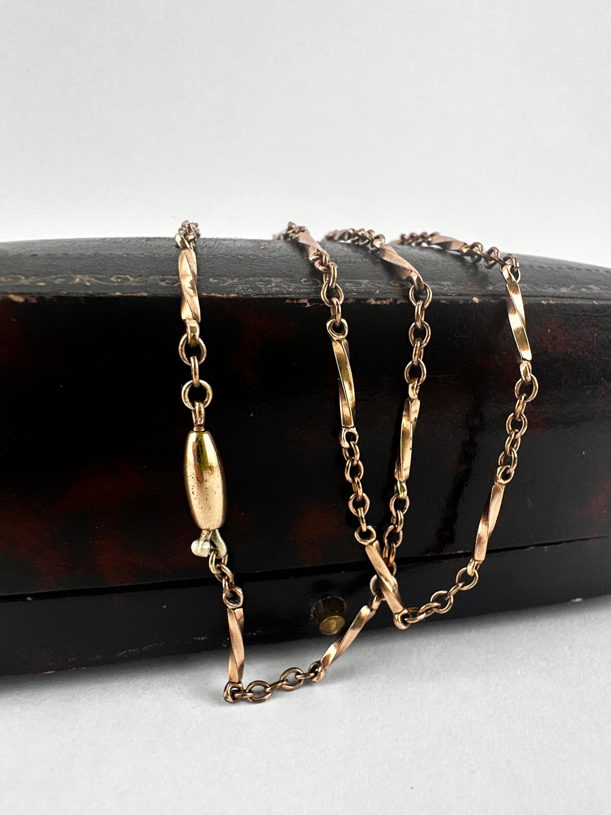 Antique 9ct Rose Gold Twist Bar station chain