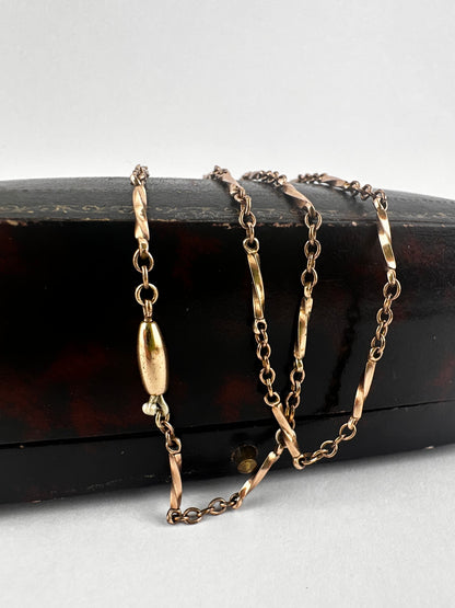 Antique 9ct Rose Gold Twist Bar station chain