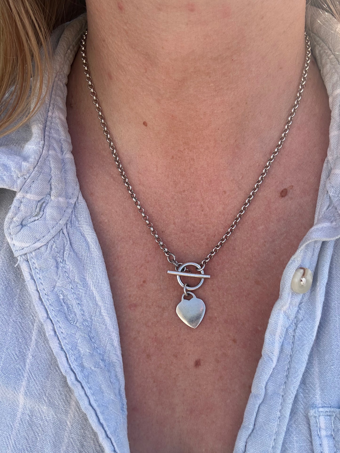 90s Sterling Silver Toggle and heart chain