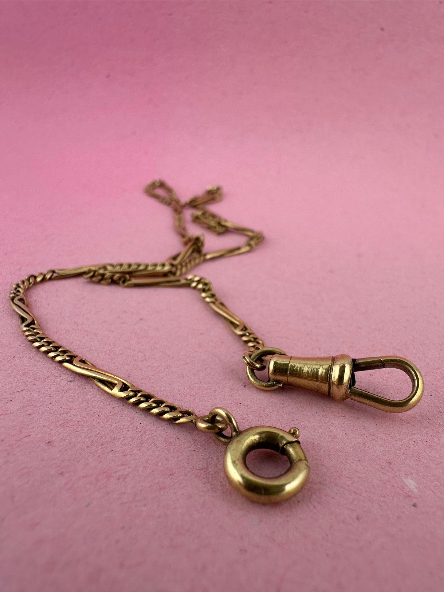 Vintage 14ct Curb and twist bar Albert with dog clip and spring ring