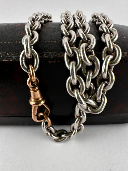 Mix Metal- Sterling Silver Cable chain with 9ct Rose gold Dog clip