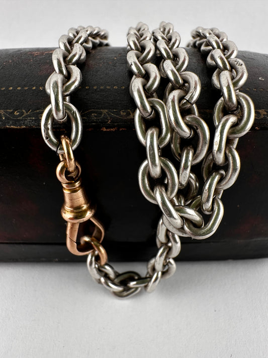 Mix Metal- Sterling Silver Cable chain with 9ct Rose gold Dog clip