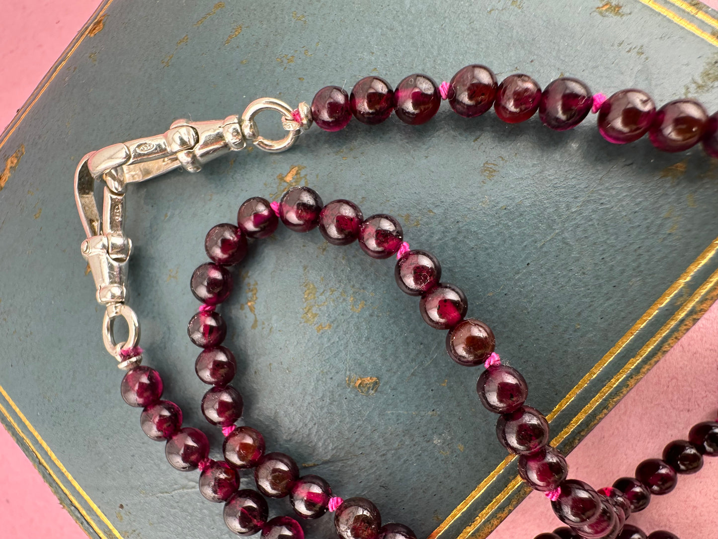 Re-imagined Vintage Garnet Beads with Vintage Sterling silver Dog clips